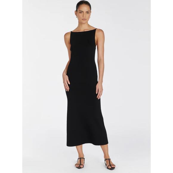 DISSH Taylor Black Knit Column Midi Dress Women’s Size L Sleek Minimalist - Picture 1 of 12